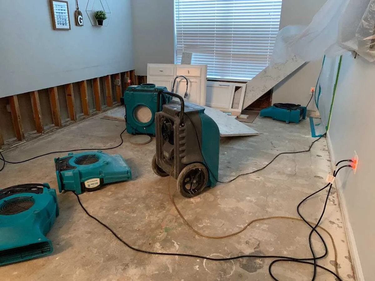 Dehumidifier in flood-cut room for Water Damage Restoration in Rio Pinar